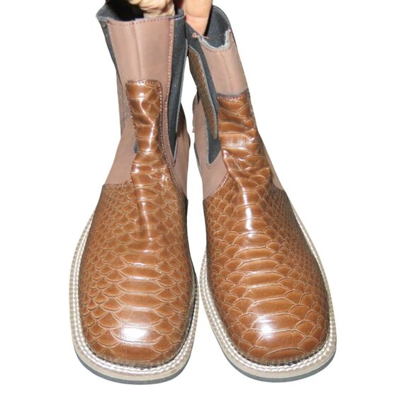 Rodeo Western Vegan Suede and Python Embossed Leather Ankle boots size 46 US 12 - Picture 3 of 10